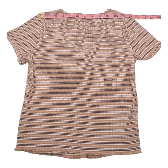 Hippie Rose Juniors Ribbed Henley Top Short sleeve Button Brown V Neck Sz XS New - Picture 7 of 10
